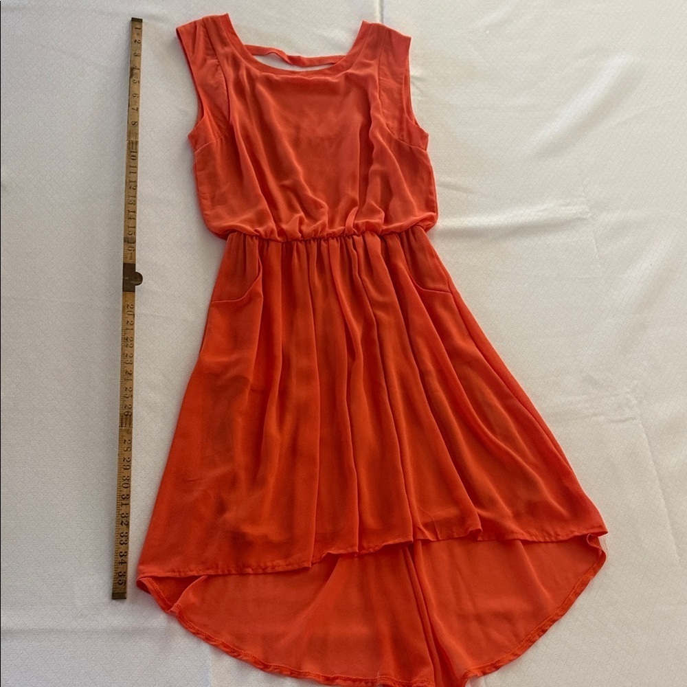Vibrant Orange Flowy hi lo Sleeveless Dress
